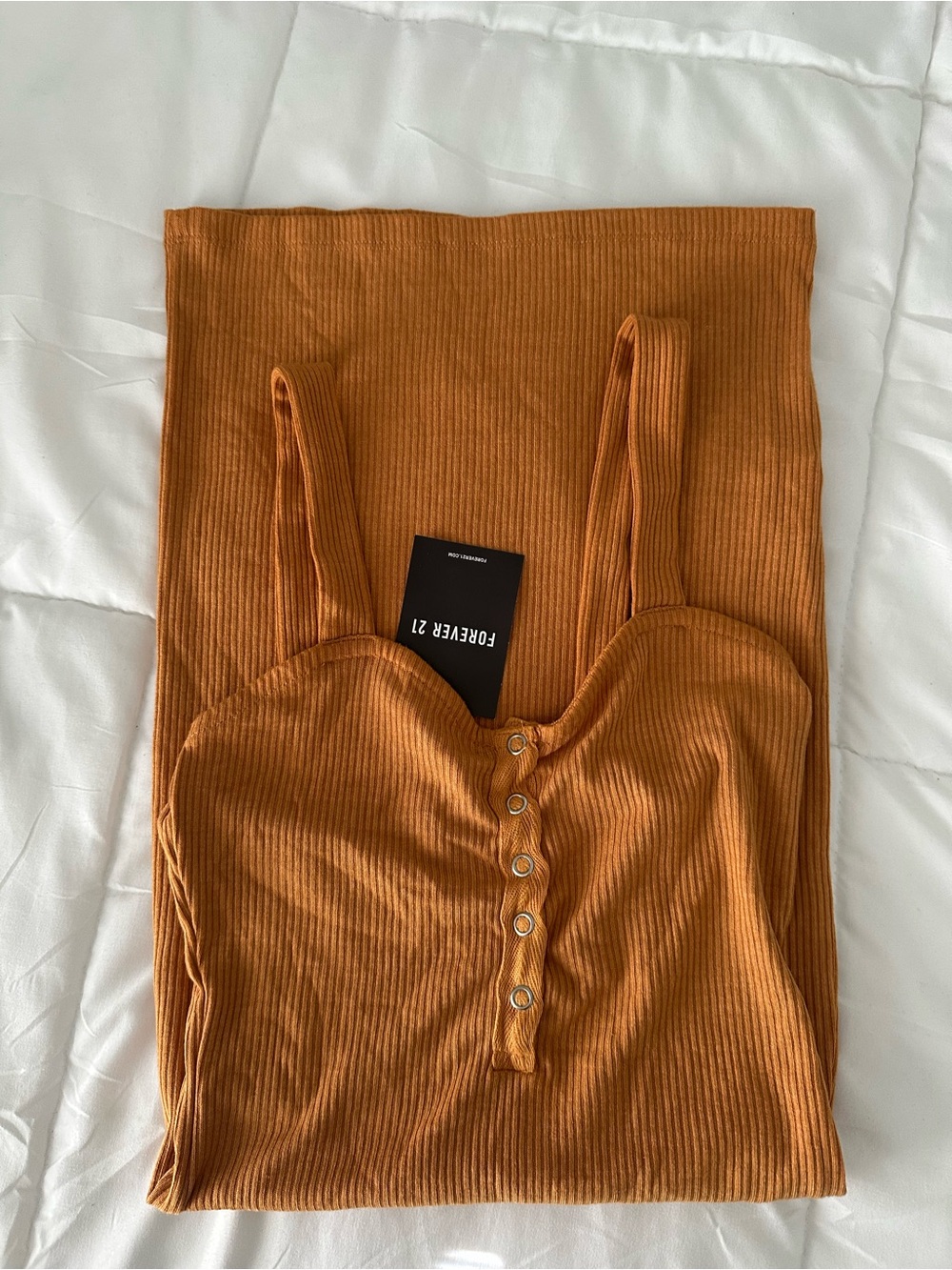 Forever 21 Ribbed Button-Front Tank Dress - Rust Orange